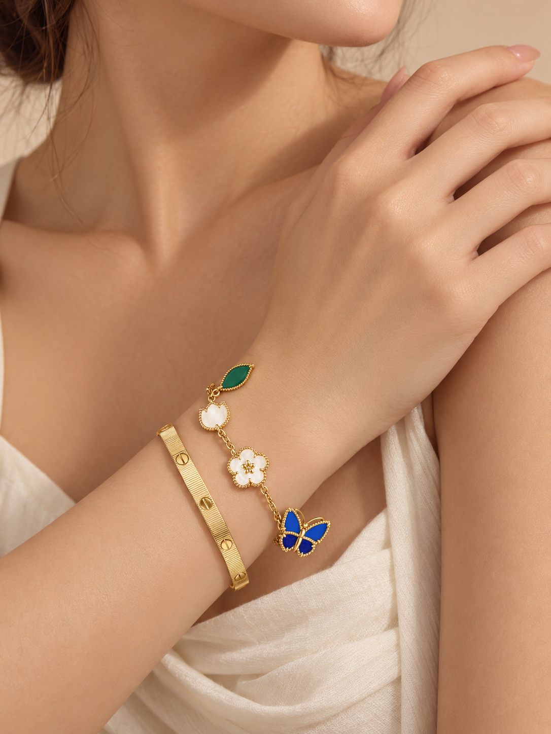 [AuraEcho] Lucky Spring Butterfly 5-Motif & LOVE Unlimited Bracelet Stack Set