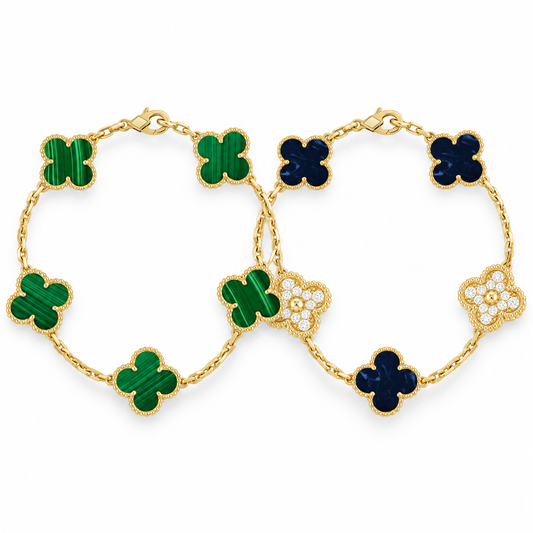 [AuraEcho]Clover 5-Motif Malachite & Pietersite Bracelet Stack Set