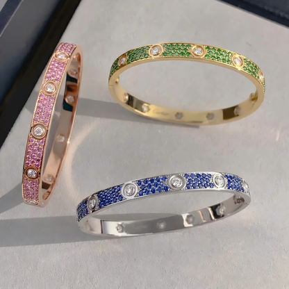 [AuraEcho]Pave Gemstone Love &Force Large Horseshoe Diamond Duo Bracelet Stack Set