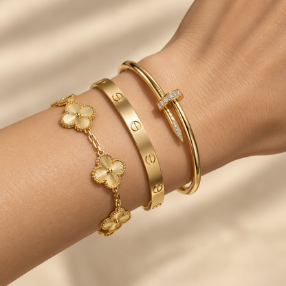 [AuraEcho] Clover & Love & Juste 3-Piece Gold Bracelet Stack Set