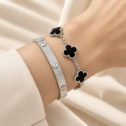 [AuraEcho]Clover & Love Sliver 2-Piece Bracelet Stack Set