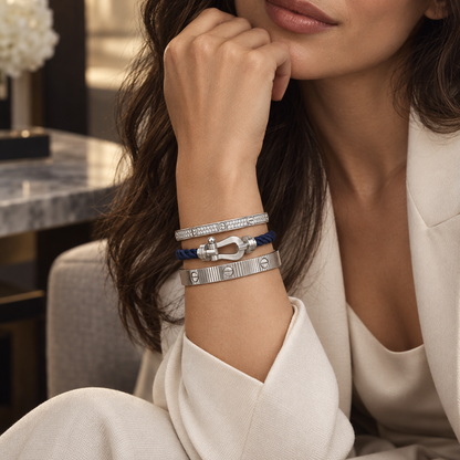 [AuraEcho]Love & Force Large Horseshoe Trio Bracelet Stack Set