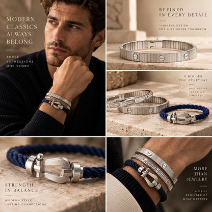 [AuraEcho]Love & Force Large Horseshoe Trio Bracelet Stack Set