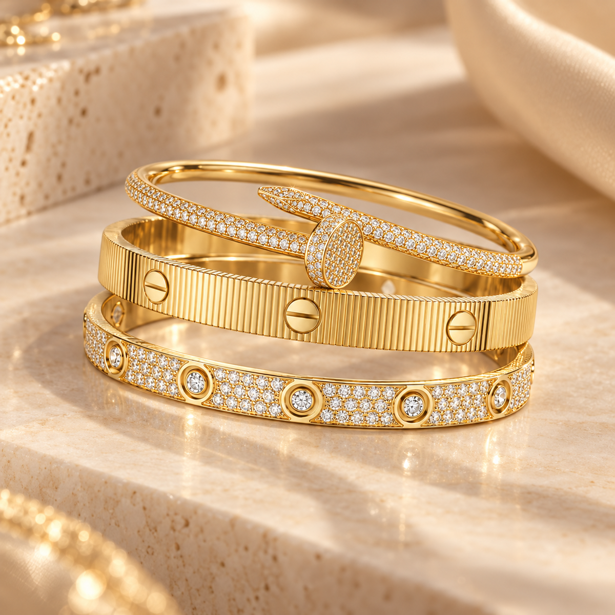 [AuraEcho]Love & Juste Statement Bracelet Trio Stack Set