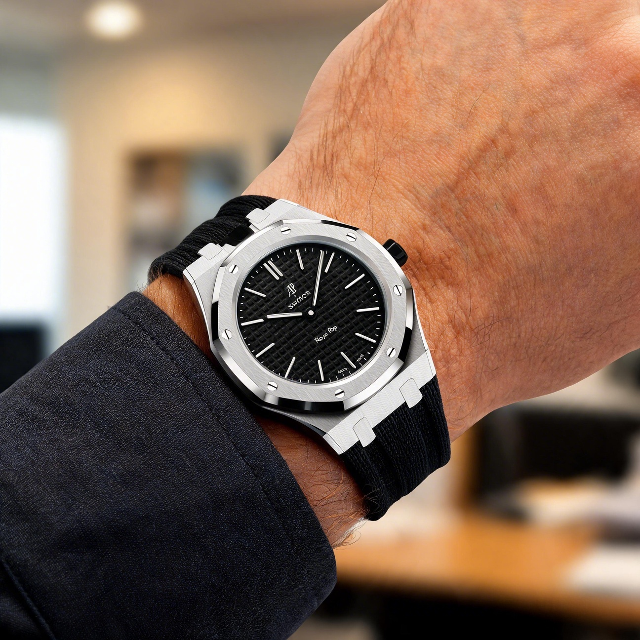 [AuraEcho]Steel Case & Fluoroelastomer Strap Full‑wrap Embedded Watch Band