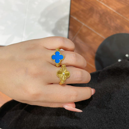 [AuraEcho]CLOVER RIVERSIBLE BLUE AGATE RING