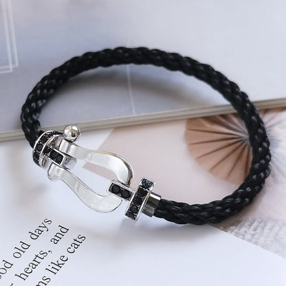 [AuraEcho]FORCE LARGE HORSESHOE BLACK DIAMOND BRACELET SILVER