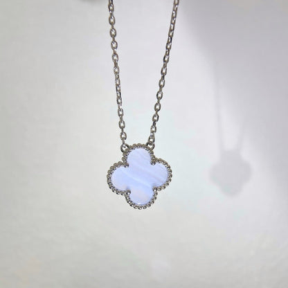 [AuraEcho]CLOVER 15MM BLUE CHALCEDONY NECKLACE SILVER