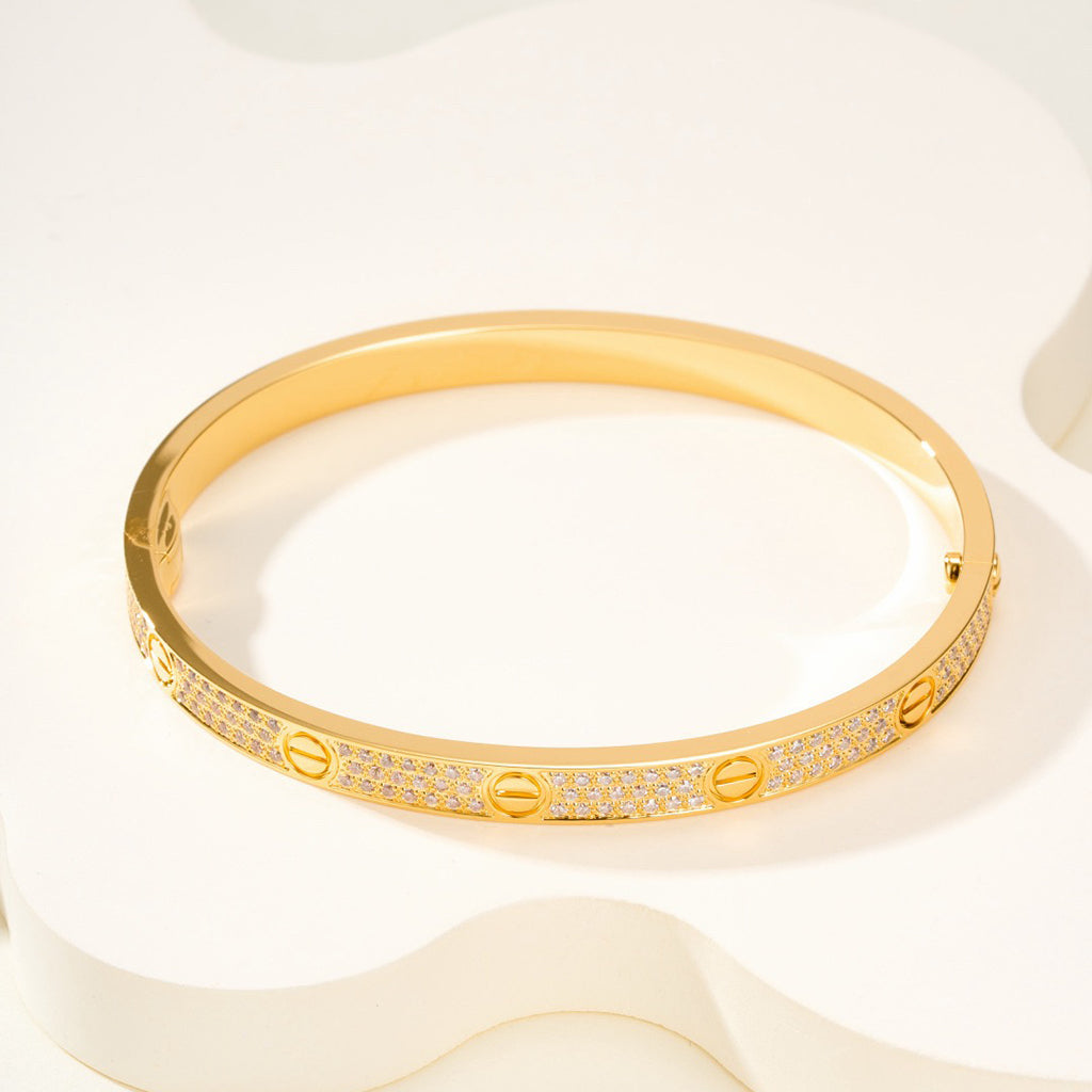 [AuraEcho]Clover Laser  Pulsar Stone 5-Motif & LOVE Diamond-Paved Bracelet Stack Set