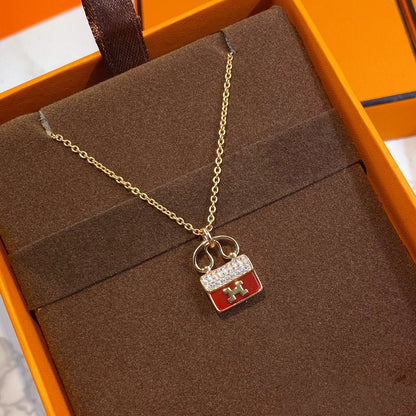 [AuraEcho]CONSTANCE RED PEDANT PINK GOLD NECKLACE