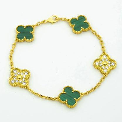 [AuraEcho]CLOVER  5 MOTIF MALACHITE DIAMOND BRACELET