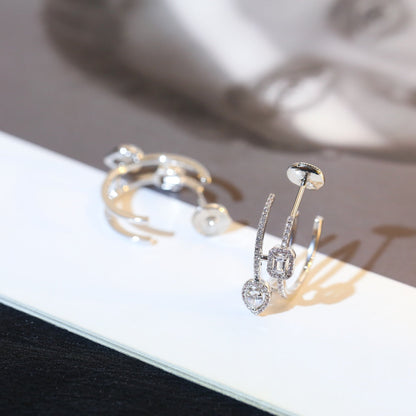[AuraEcho]CREOLES MY TWIN 2 RANGS SILVER DIAMOND EARRINGS
