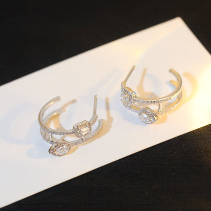 [AuraEcho]CREOLES MY TWIN 2 RANGS SILVER DIAMOND EARRINGS