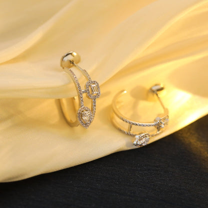 [AuraEcho]CREOLES MY TWIN 2 RANGS SILVER DIAMOND EARRINGS