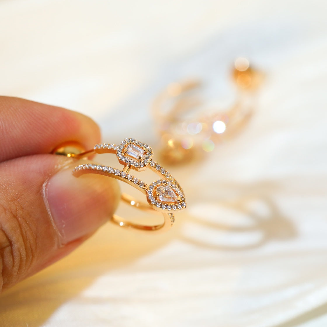 [AuraEcho]CREOLES MY TWIN 2 RANGS SILVER DIAMOND EARRINGS