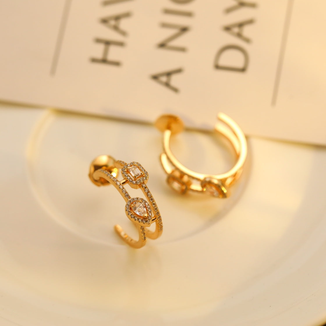 [AuraEcho]CREOLES MY TWIN 2 RANGS SILVER DIAMOND EARRINGS