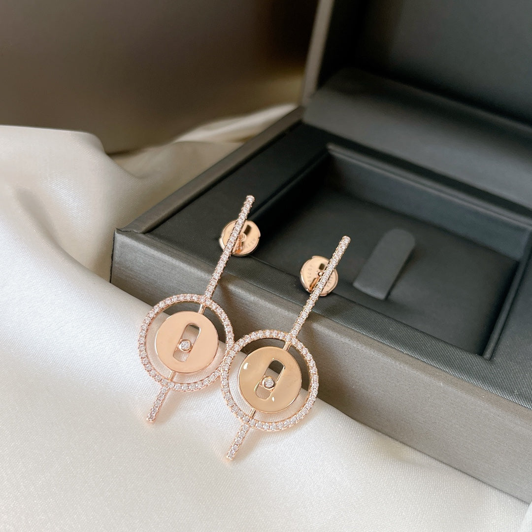 [AuraEcho]LUCKY MOVE ARROW PINK GOLD DIAMOND EARRINGS