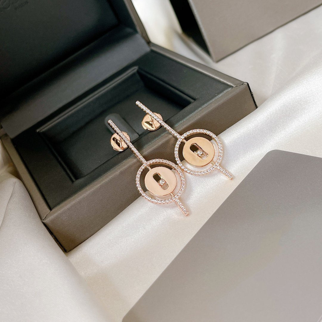 [AuraEcho]LUCKY MOVE ARROW PINK GOLD DIAMOND EARRINGS
