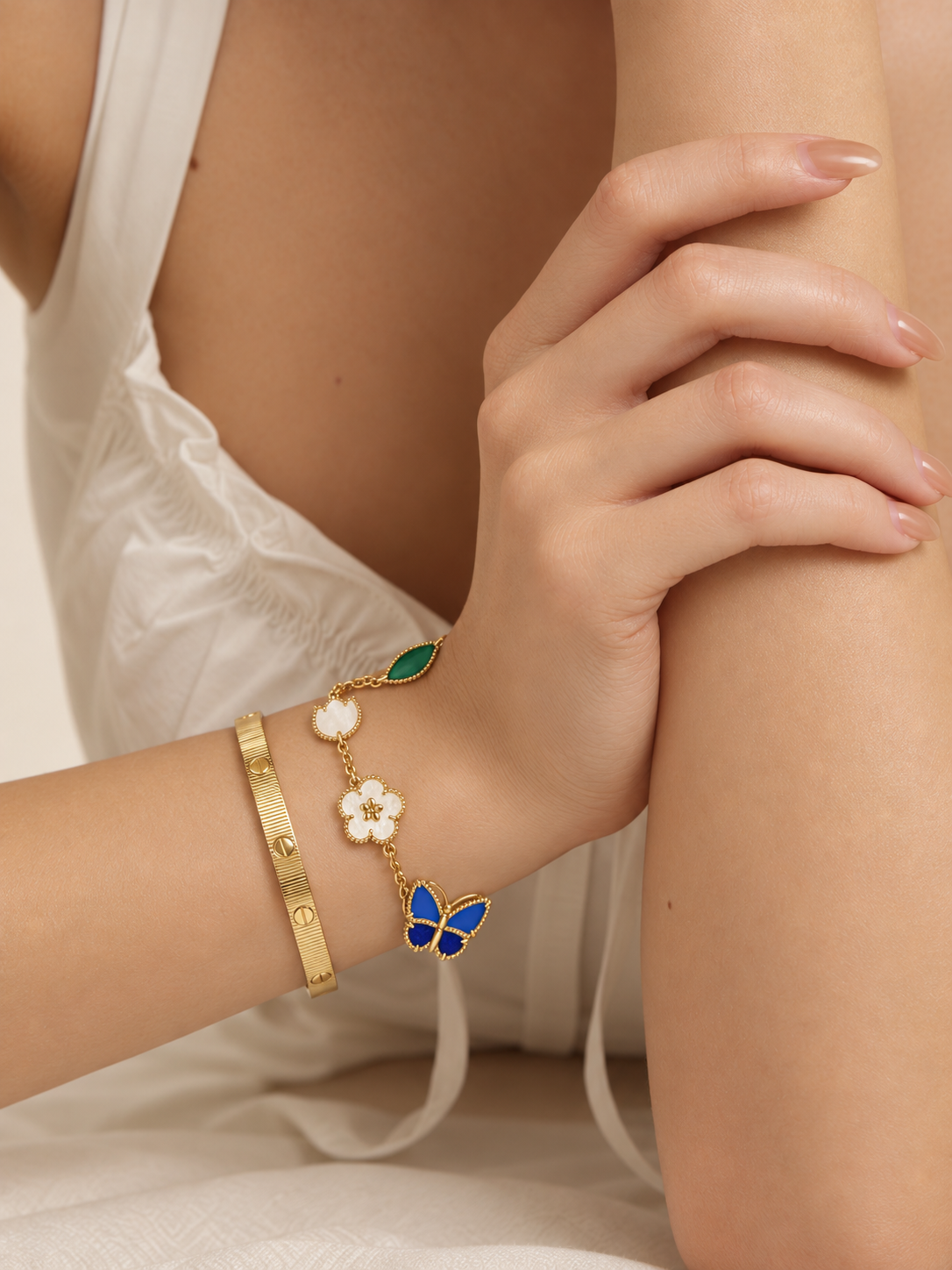 [AuraEcho] Lucky Spring Butterfly 5-Motif & LOVE Unlimited Bracelet Stack Set