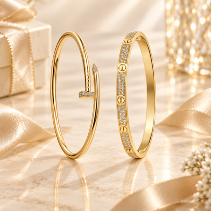 [AuraEcho] JUSTE Diamond & LOVE Diamond-Paved Bracelet Stack Set