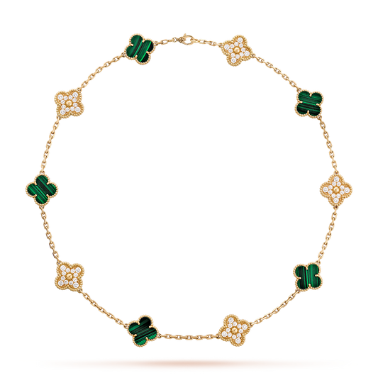 [AuraEcho]CLOVER 10 MOTIFS MALACHITE DIAMOND NECKLACE