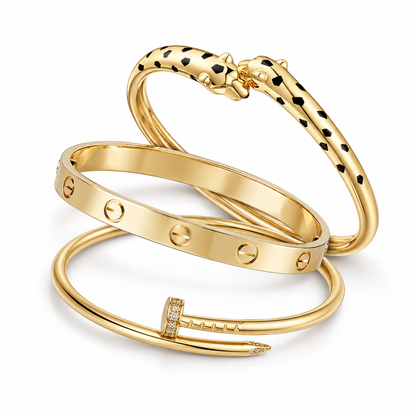 [AuraEcho] Panthère & LOVE  & JUSTE  Diamond Bracelet Stack Set