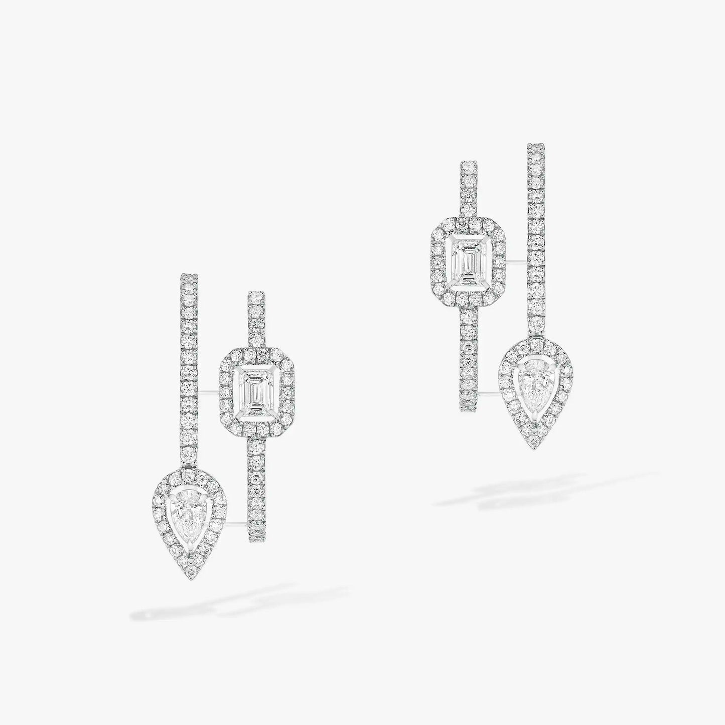 [AuraEcho]CREOLES MY TWIN 2 RANGS SILVER DIAMOND EARRINGS