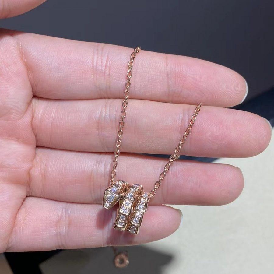 [AuraEcho]SERPENTI PINK GOLD NECKLACE DOUBLE RING DIAMOND