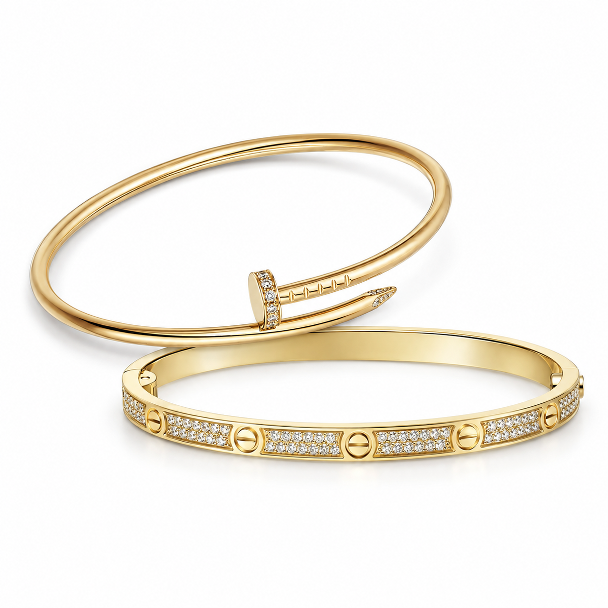 [AuraEcho] JUSTE Diamond & LOVE Diamond-Paved Bracelet Stack Set