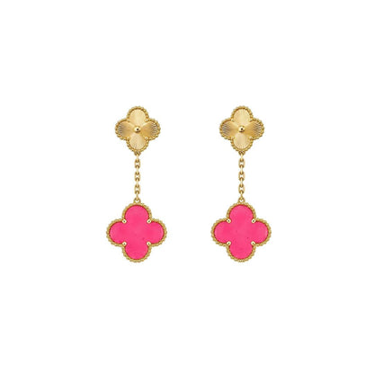 [AuraEcho]Clover Pink Enamel Necklace & Earring Jewelry Set