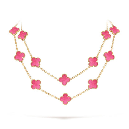 [AuraEcho]Clover Pink Enamel Necklace & Earring Jewelry Set