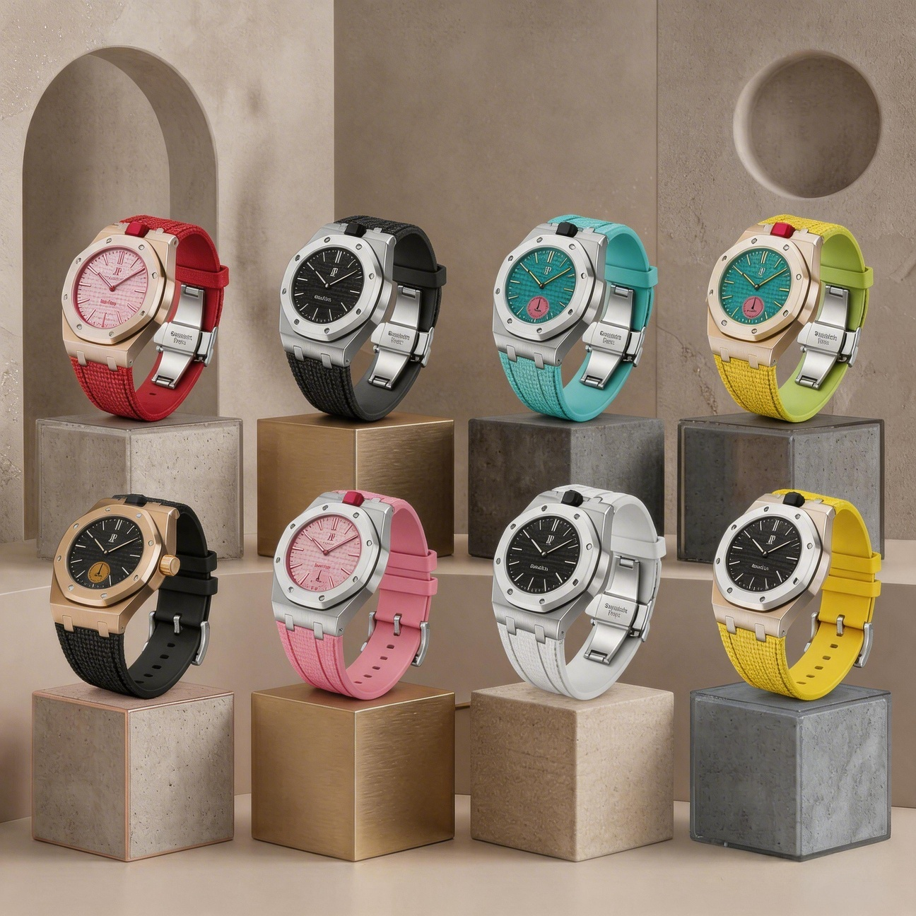 [AuraEcho]Steel Case & Fluoroelastomer Strap Full‑wrap Embedded Watch Band