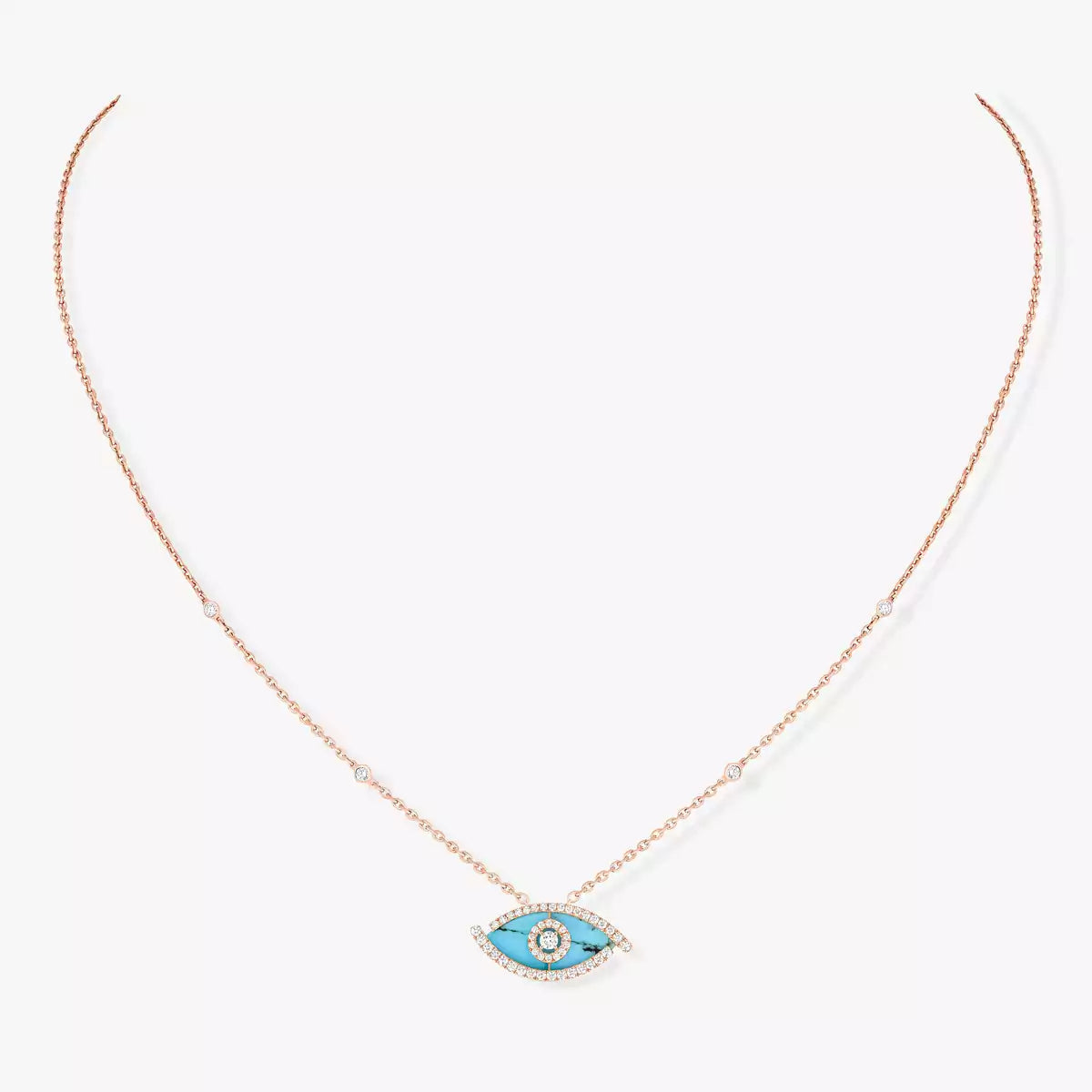[AuraEcho]Lucky Eye Diamond Necklace in Rose Gold and Turquoise