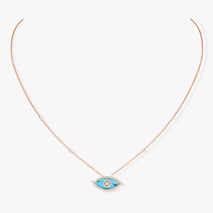 [AuraEcho]Lucky Eye Diamond Necklace in Rose Gold and Turquoise