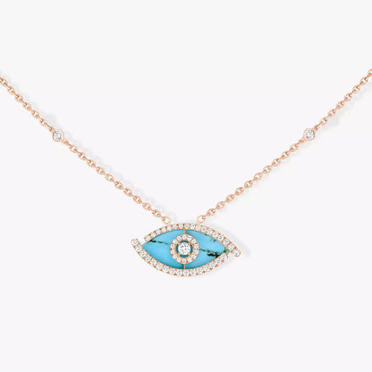 [AuraEcho]Lucky Eye Diamond Necklace in Rose Gold and Turquoise