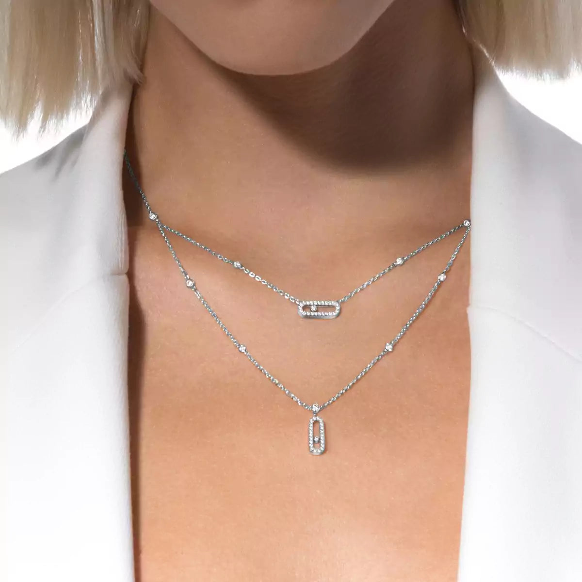 [AuraEcho]2 Rows Rose Gold Diamond Pave_ Necklace Move Uno
