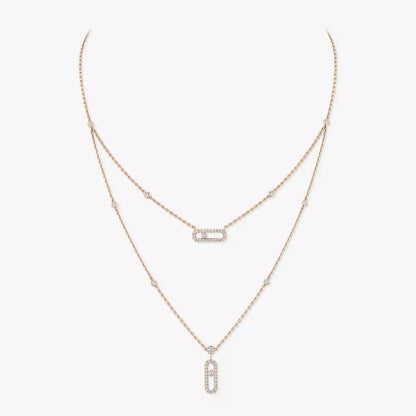 [AuraEcho]2 Rows Rose Gold Diamond Pave_ Necklace Move Uno