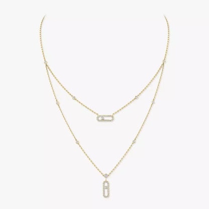 [AuraEcho]2 Rows Rose Gold Diamond Pave_ Necklace Move Uno