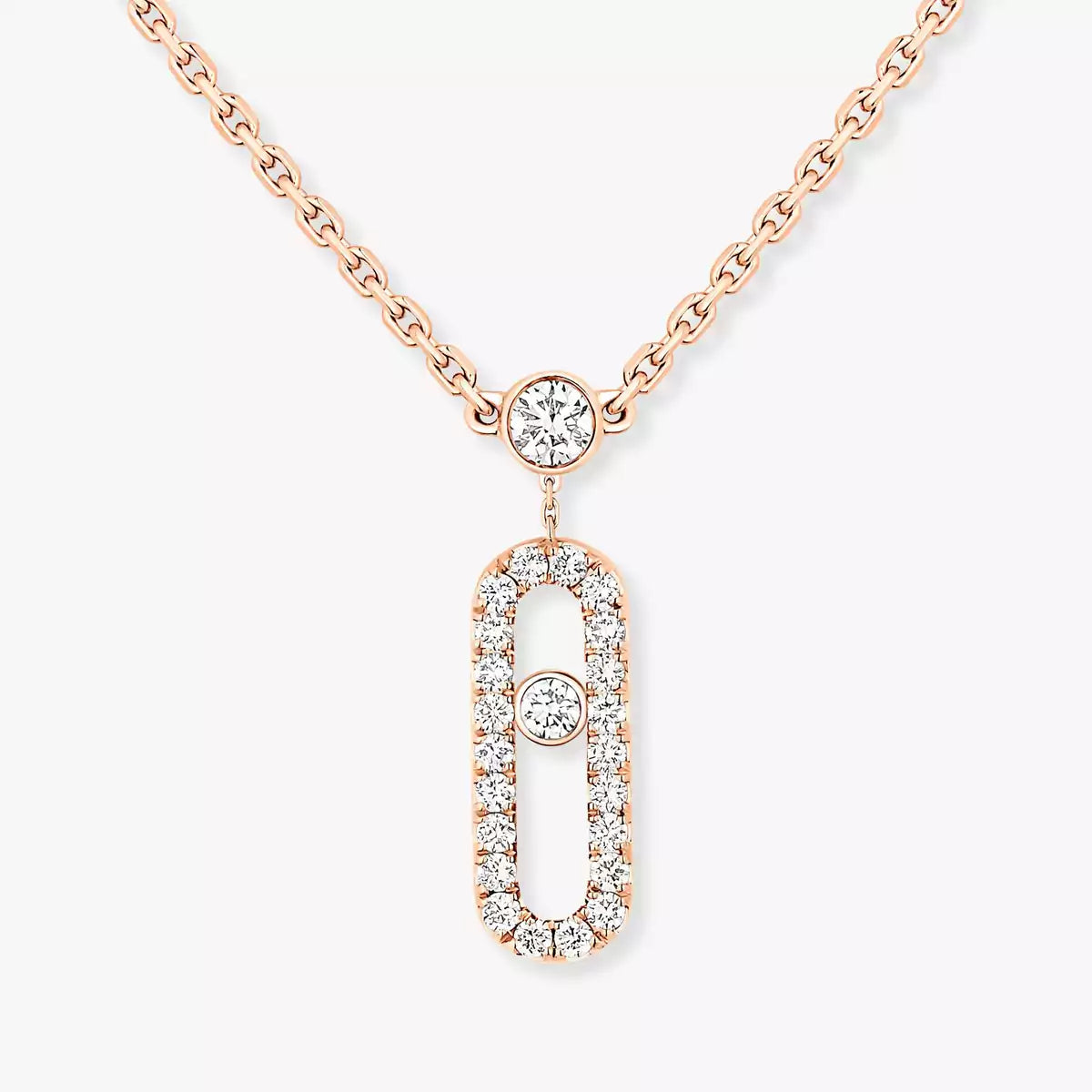 [AuraEcho]2 Rows Rose Gold Diamond Pave_ Necklace Move Uno