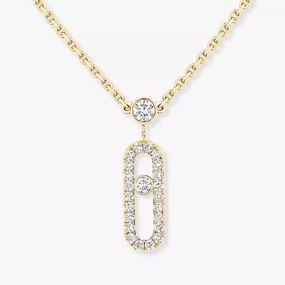 [AuraEcho]2 Rows Rose Gold Diamond Pave_ Necklace Move Uno