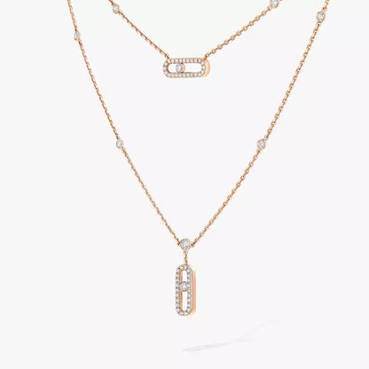 [AuraEcho]2 Rows Rose Gold Diamond Pave_ Necklace Move Uno
