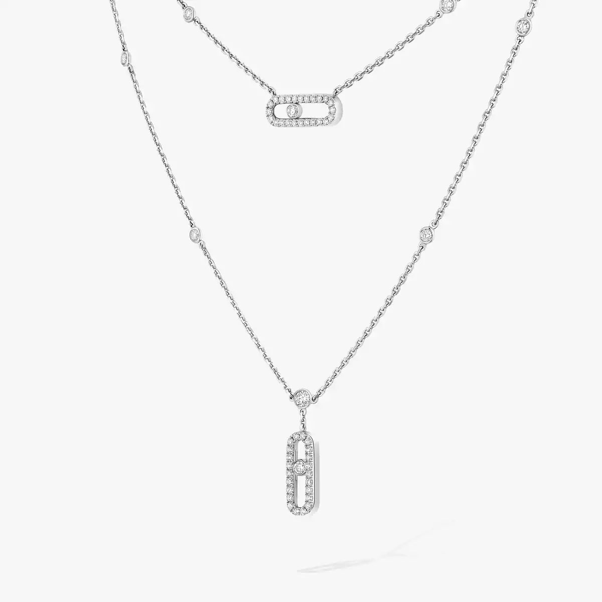 [AuraEcho]2 Rows Rose Gold Diamond Pave_ Necklace Move Uno