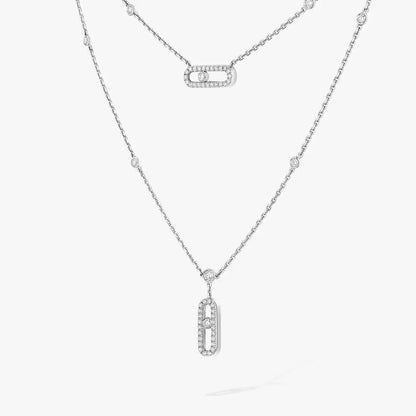 [AuraEcho]2 Rows Rose Gold Diamond Pave_ Necklace Move Uno