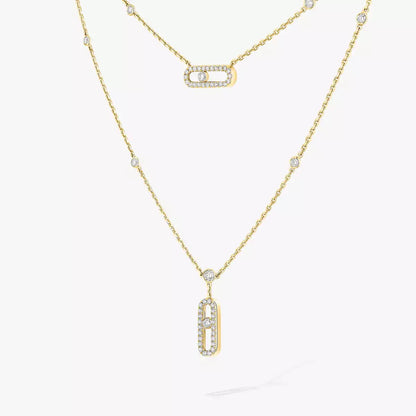 [AuraEcho]2 Rows Rose Gold Diamond Pave_ Necklace Move Uno