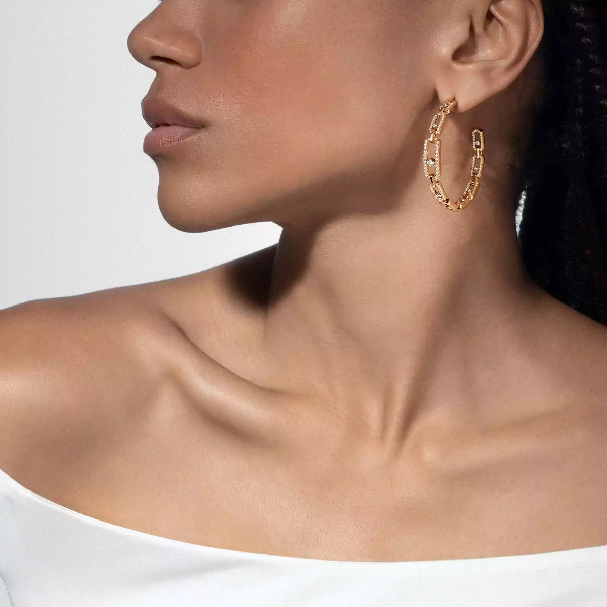 [[AuraEcho]Move Link Diamond Hoop Earrings