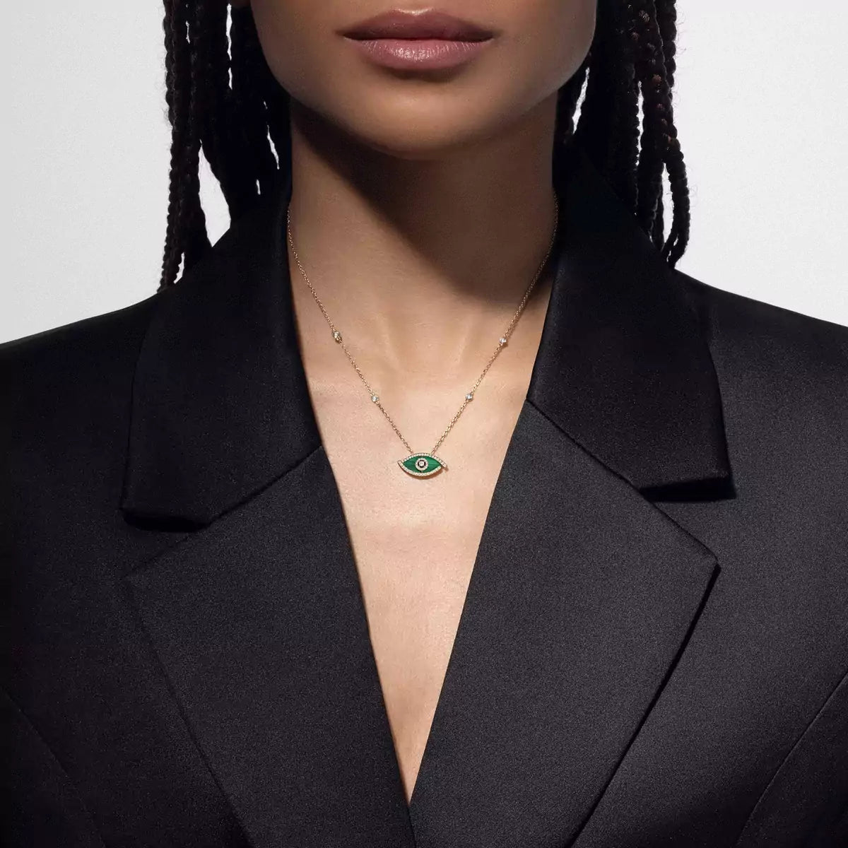 [AuraEcho]Lucky Eye Diamond Necklace in Rose Gold and Turquoise