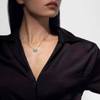 [AuraEcho]Lucky Eye Diamond Necklace in Rose Gold and Turquoise