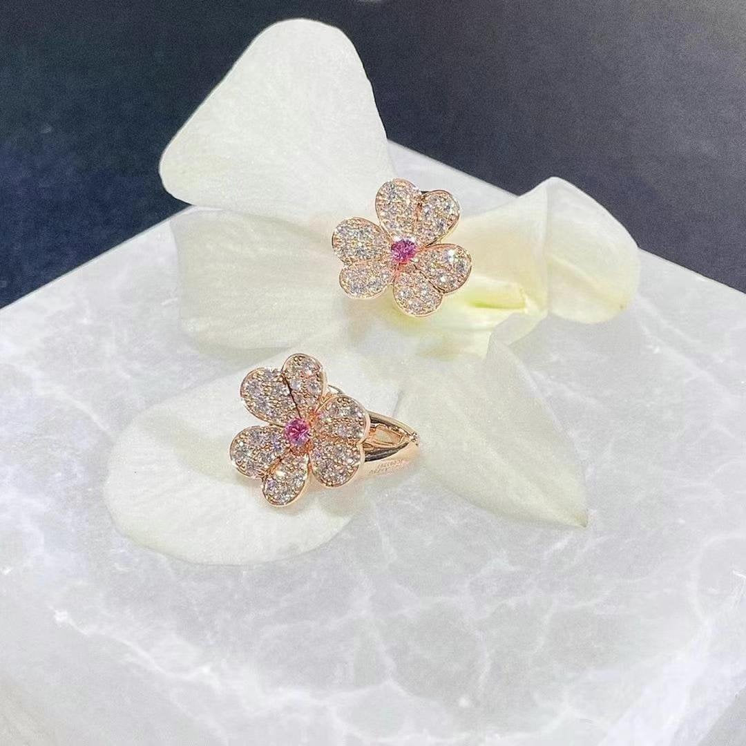 [AuraEcho]FRIVOLE PINK GOLD FLOWER DIAMOND EARRINGS