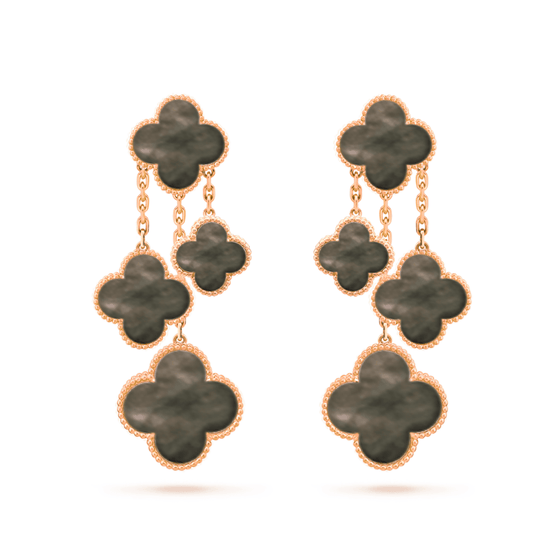 [AuraEcho]CLOVER EARRINGS DARK MOP 4 MOTIFS ROSE GOLD