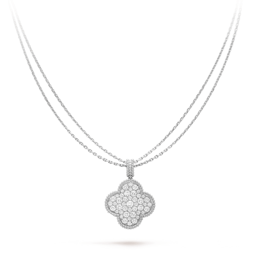 [AuraEcho]CLOVER 25MM SILVER FULL DIAMOND BIG CLOVER NECKLACE
